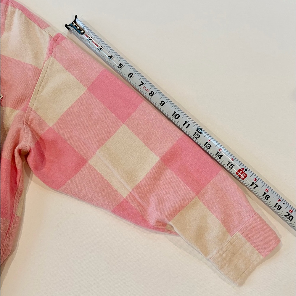 aerie Anytime Layering Oversized 100% Cotton Plaid Pink Cream Button Down - Picture 7 of 14